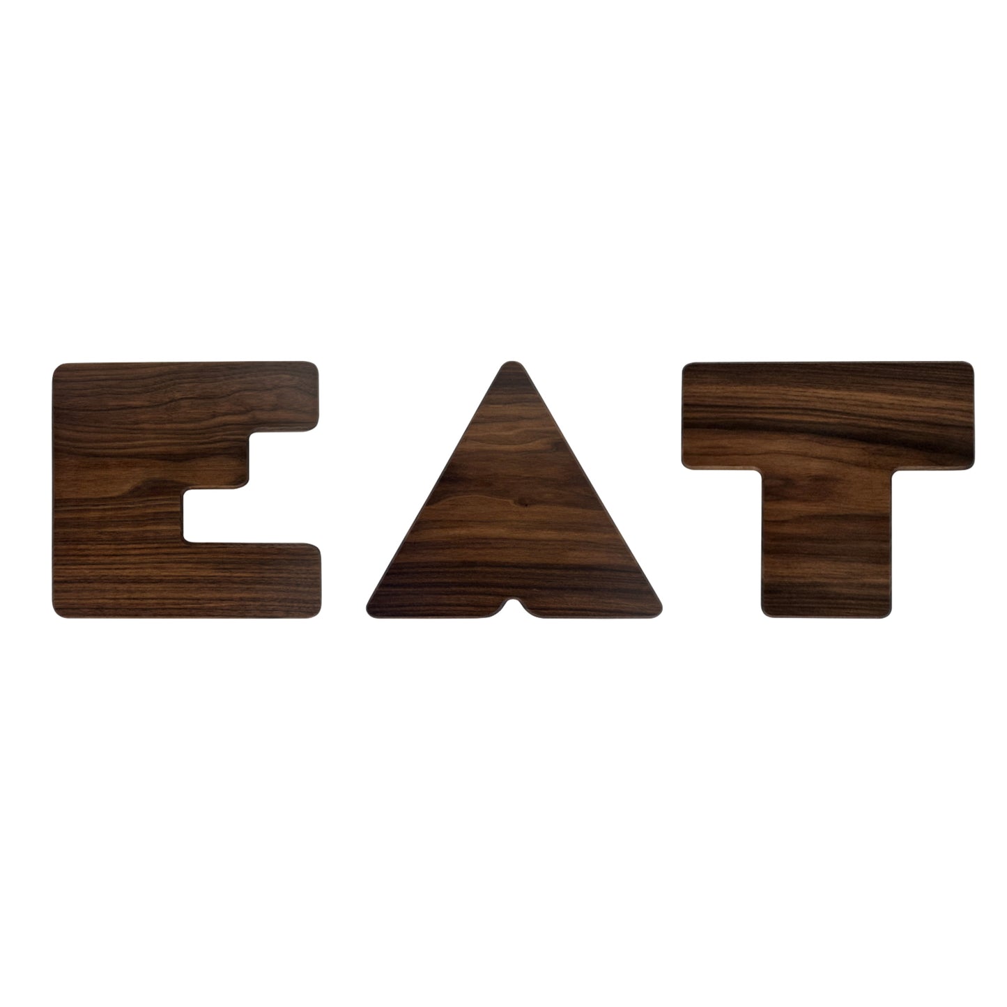 Handcrafted walnut EAT 3 Letter Board Set made from solid wood, perfect for charcuterie and kitchen decor