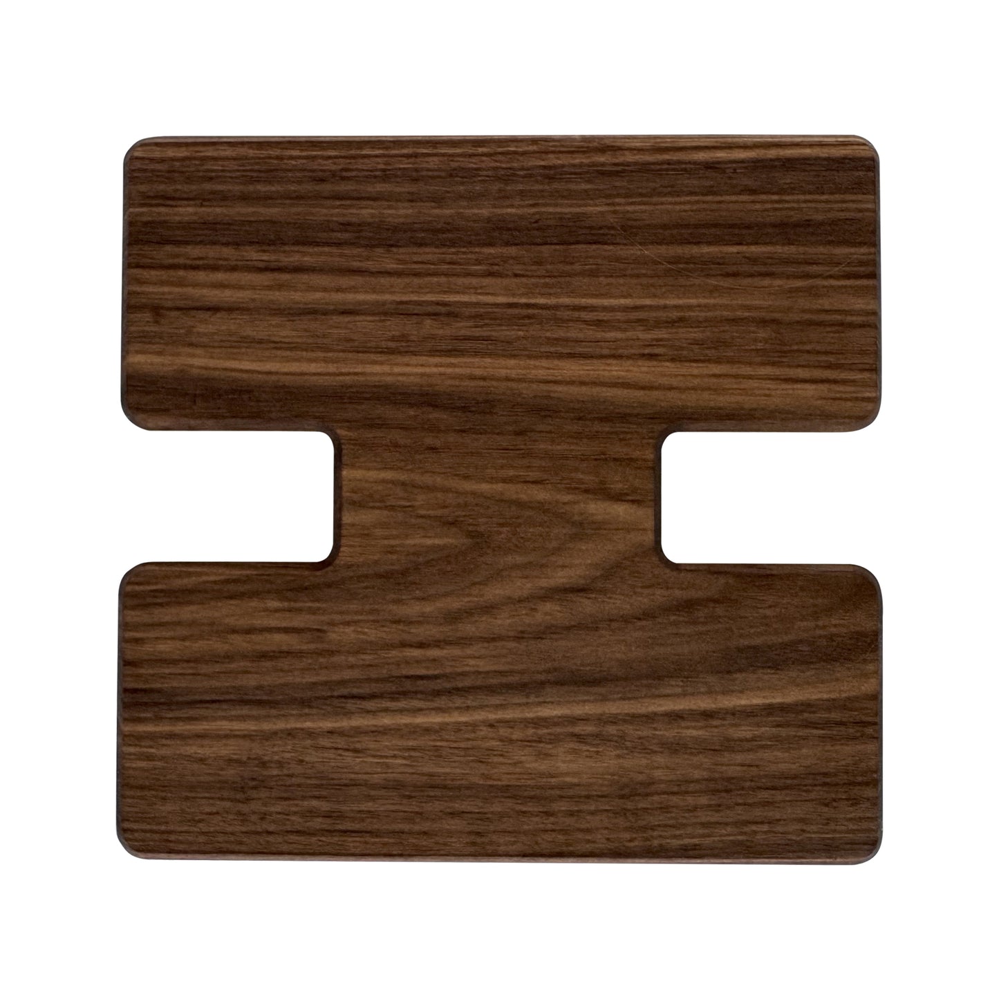 Letter I-shaped charcuterie board made from sustainably sourced American walnut with a food-safe finish and beveled edges, perfect for serving meats, cheeses, fruits, or desserts at personalized gatherings or initial-themed events.