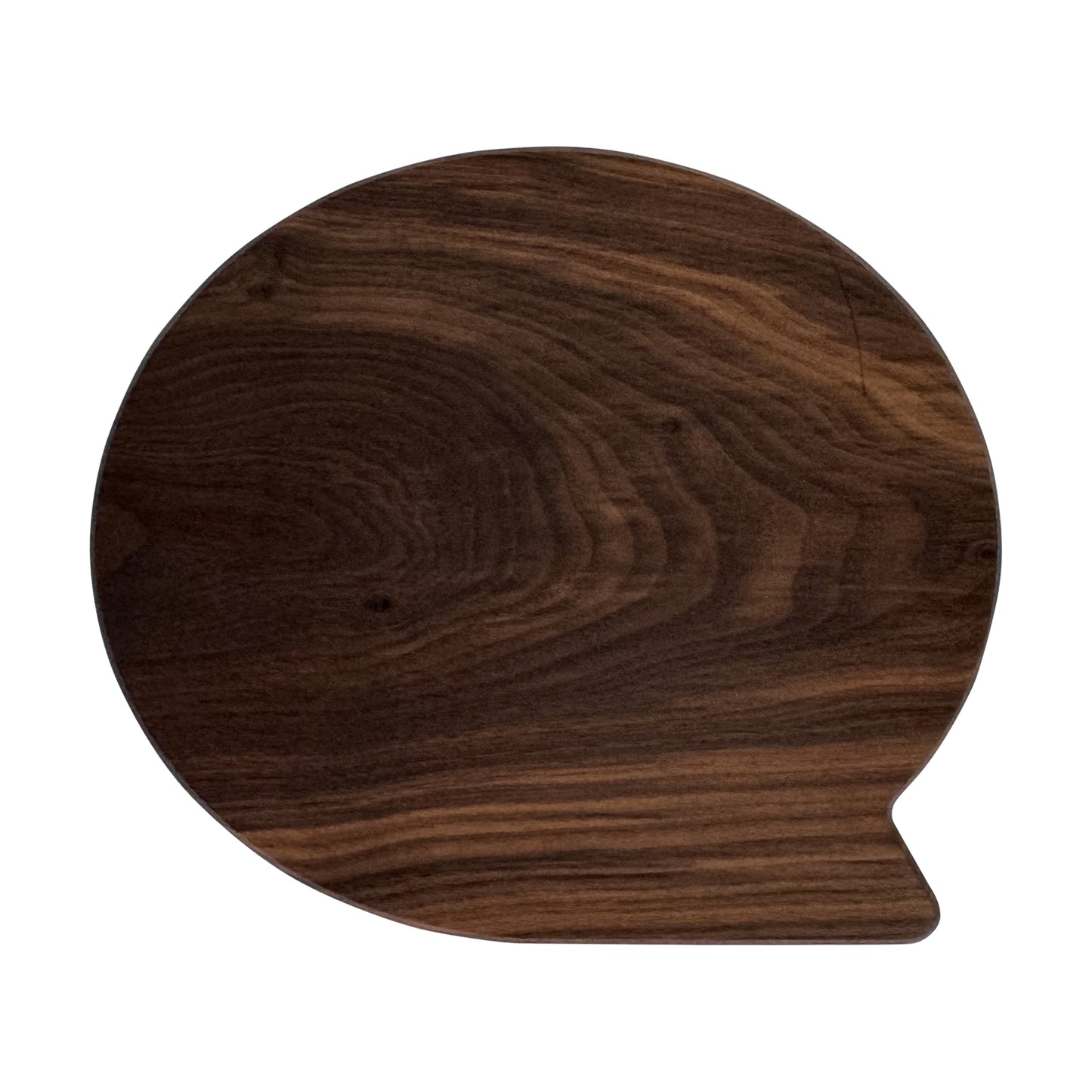 Letter Q-shaped charcuterie board made from sustainably sourced American walnut with a food-safe finish and beveled edges, perfect for serving meats, cheeses, fruits, or desserts at personalized gatherings or initial-themed events.