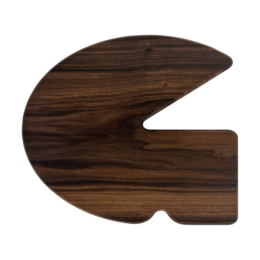 Letter G-shaped charcuterie board made from sustainably sourced American walnut with a food-safe finish and beveled edges, perfect for serving meats, cheeses, fruits, or desserts at personalized gatherings or initial-themed events.