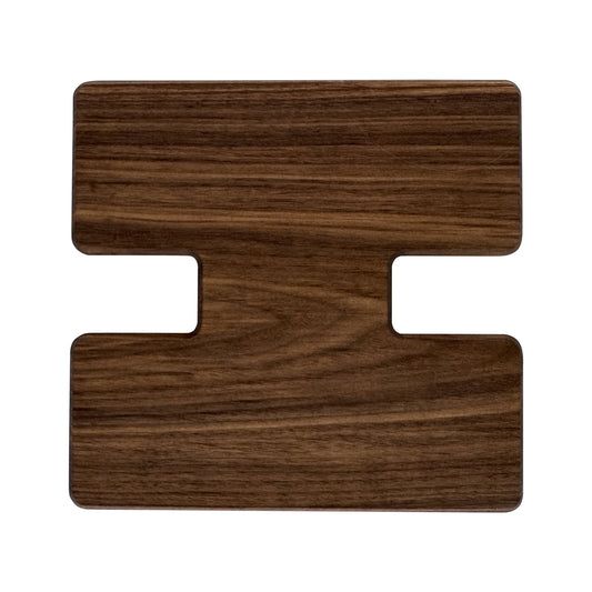Letter I-shaped charcuterie board made from sustainably sourced American walnut with a food-safe finish and beveled edges, perfect for serving meats, cheeses, fruits, or desserts at personalized gatherings or initial-themed events.