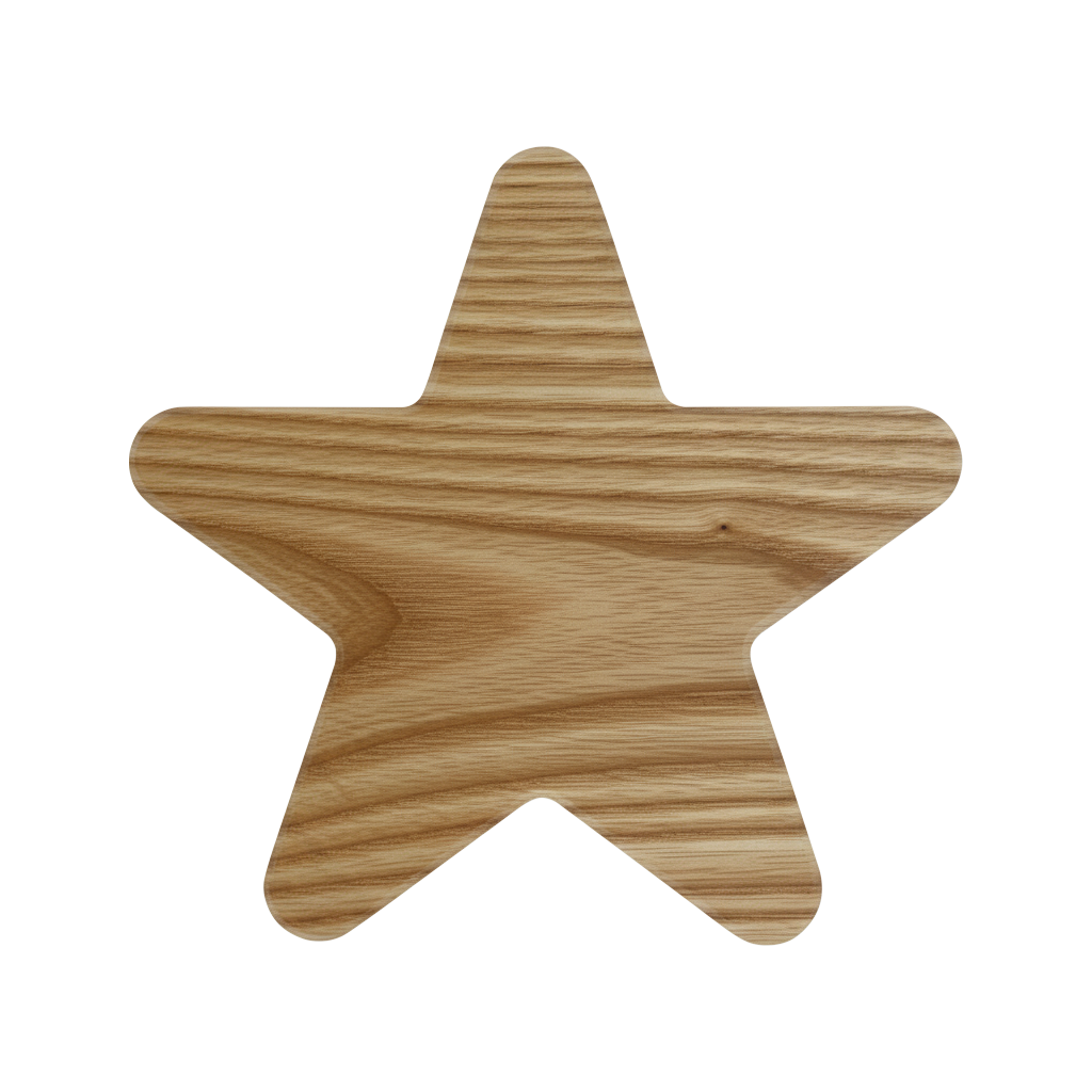 Star-shaped charcuterie board crafted from sustainably sourced American walnut with a food-safe finish and beveled edges, perfect for serving meats, cheeses, fruits, or desserts at festive gatherings